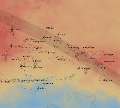 Map of the average cloud coverage across Indonesia for the solar eclipse of 10/31/2255