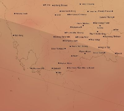 Map of the average cloud coverage across Cambodia for the solar eclipse of 10/31/2255