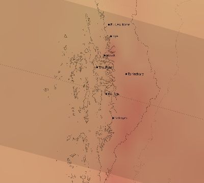 Map of the average cloud coverage across Myanmar for the solar eclipse of 10/31/2255