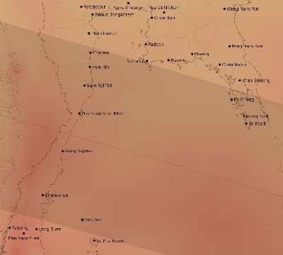 Map of the average cloud coverage across Thailand for the solar eclipse of 10/31/2255