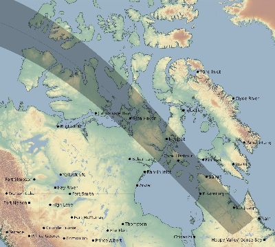 Map of the eclipse path across Canada on 05/27/1500