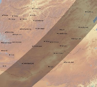 Map of the eclipse path across Mongolia on 05/27/1500