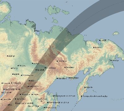 Map of the eclipse path across Russia on 05/27/1500