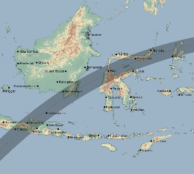 Map of the eclipse path across Indonesia on 04/07/1502