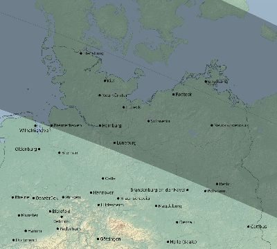 Map of the eclipse path across Germany on 10/01/1502