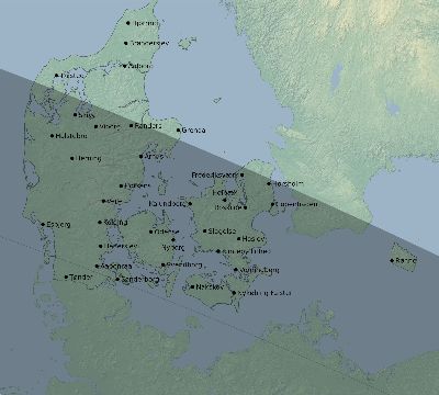Map of the eclipse path across Denmark on 10/01/1502