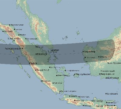 Map of the eclipse path across Indonesia on 10/01/1502