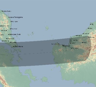 Map of the eclipse path across Malaysia on 10/01/1502