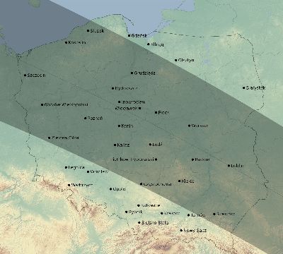 Map of the eclipse path across Poland on 10/01/1502