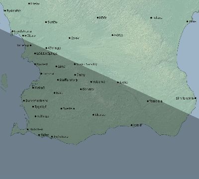 Map of the eclipse path across Sweden on 10/01/1502