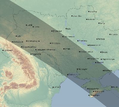 Map of the eclipse path across Ukraine on 10/01/1502