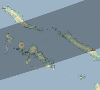 Map of the eclipse path across Solomon Islands on 03/27/1503