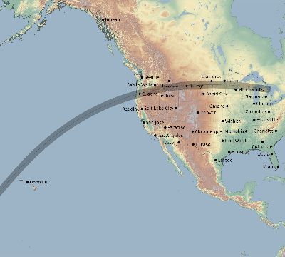Map of the eclipse path across United States on 03/27/1503