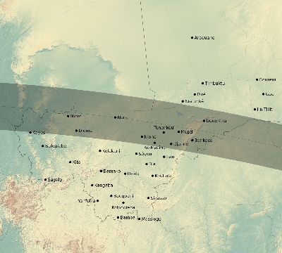 Map of the eclipse path across Mali on 09/20/1503