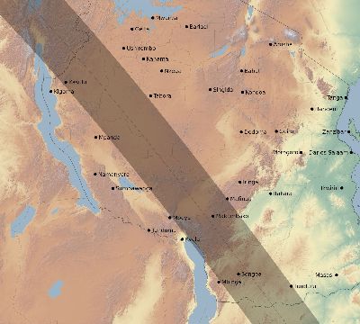 Map of the eclipse path across Tanzania on 09/20/1503