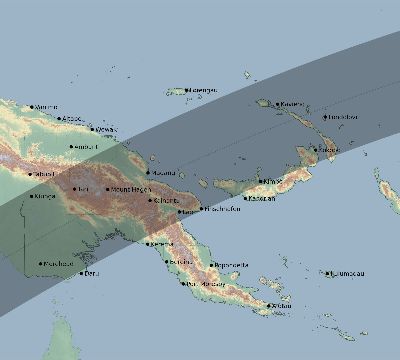 Map of the eclipse path across Papua New Guinea on 01/24/1506