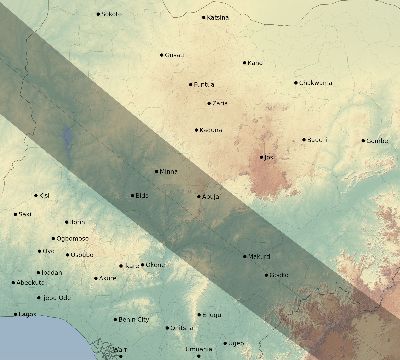 Map of the eclipse path across Nigeria on 07/20/1506
