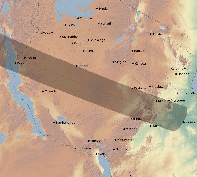 Map of the eclipse path across Tanzania on 07/20/1506