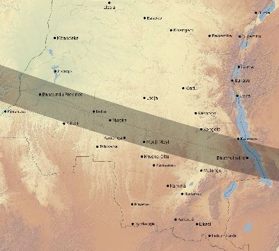Map of the eclipse path across DR Congo on 01/13/1507