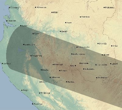 Map of the eclipse path across Gabon on 01/13/1507
