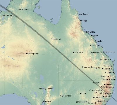 Map of the eclipse path across Australia on 07/10/1507