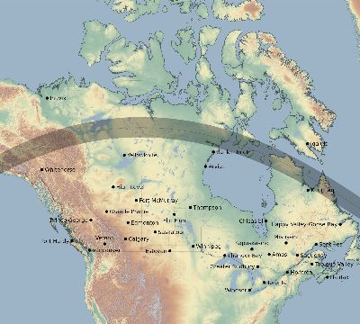 Map of the eclipse path across Canada on 05/18/1509