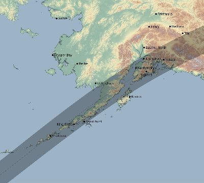 Map of the eclipse path across United States on 05/18/1509