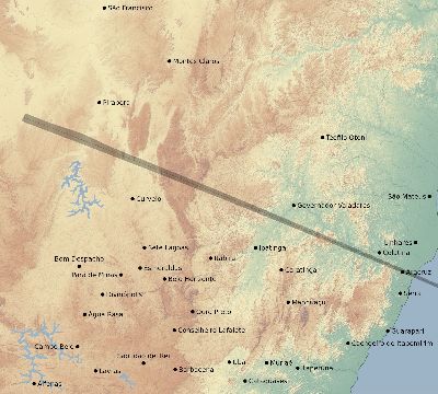 Map of the eclipse path across Brazil on 11/12/1509