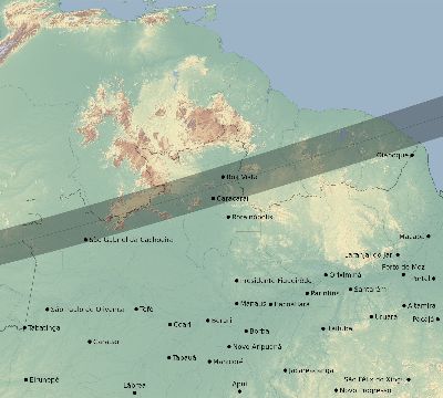 Map of the eclipse path across Brazil on 11/01/1510