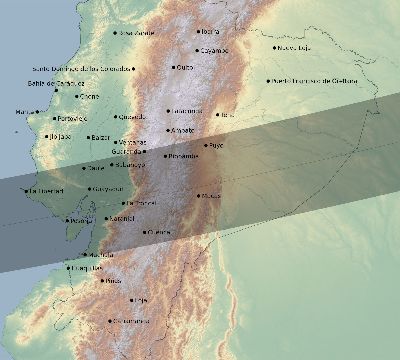 Map of the eclipse path across Ecuador on 11/01/1510
