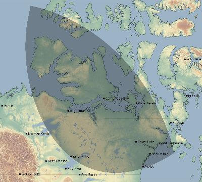 Map of the eclipse path across Canada on 10/21/1511