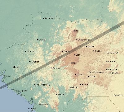 Map of the eclipse path across Guinea on 03/07/1513