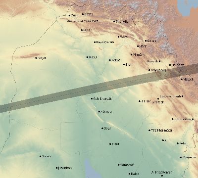 Map of the eclipse path across Iraq on 03/07/1513