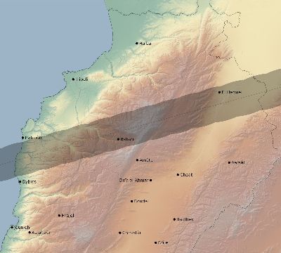 Map of the eclipse path across Lebanon on 03/07/1513