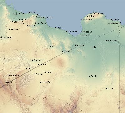 Map of the eclipse path across Libya on 03/07/1513