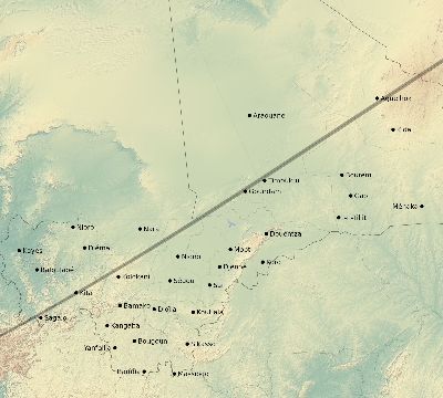Map of the eclipse path across Mali on 03/07/1513