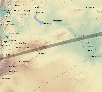 Map of the eclipse path across Syria on 03/07/1513