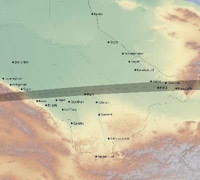 Map of the eclipse path across Turkmenistan on 03/07/1513