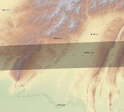 Map of the eclipse path across Uzbekistan on 03/07/1513