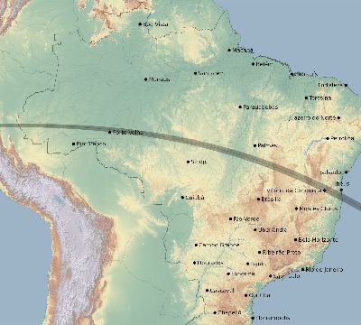 Map of the eclipse path across Brazil on 08/30/1513