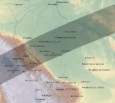 Map of the eclipse path across Bolivia on 02/24/1514