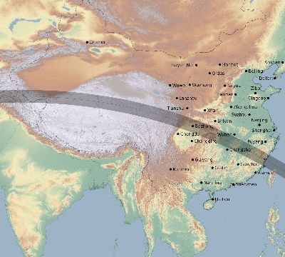 Map of the eclipse path across China on 08/20/1514