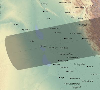 Map of the eclipse path across Iraq on 08/20/1514