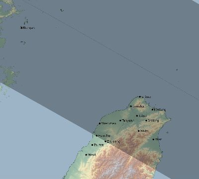 Map of the eclipse path across Taiwan on 08/20/1514