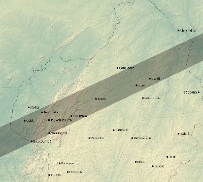 Map of the eclipse path across Benin on 12/23/1516