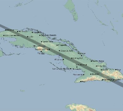 Map of the eclipse path across Cuba on 12/23/1516