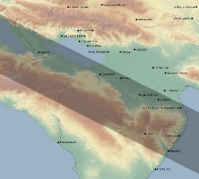 Map of the eclipse path across Dominican Republic on 12/23/1516