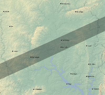 Map of the eclipse path across Ghana on 12/23/1516