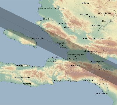 Map of the eclipse path across Haiti on 12/23/1516