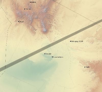 Map of the eclipse path across Chad on 12/23/1516
